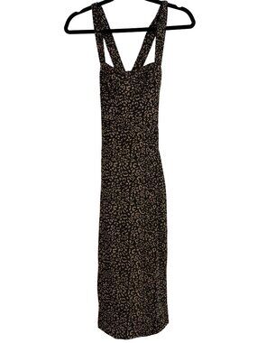 Leopard Print Bustier Midi Dress Cross Back Bodycon Size XS